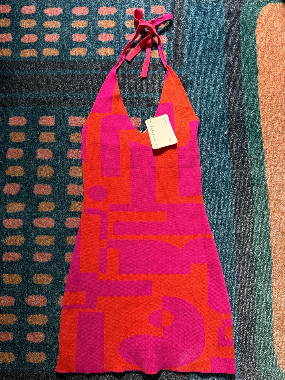 Peppermayo Halter-Neck Colorblock Knit Dress - Pink & Orange